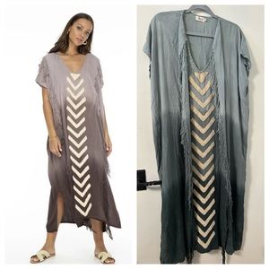 Skemo handmade Bahama Long Kaftan  - light green Dip Dye w/ Arrow Applique